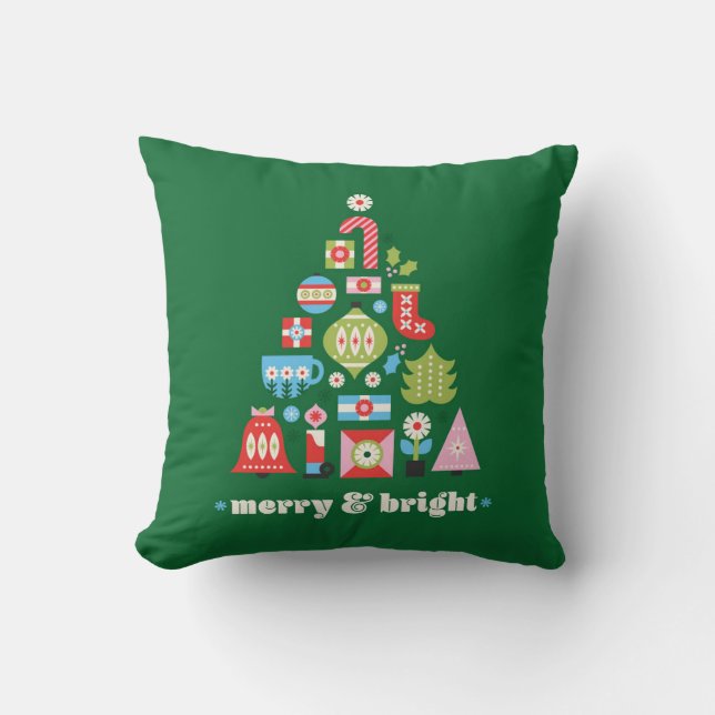 Coussin Joyeux et brillant arbre de Noël réversible (Recto)