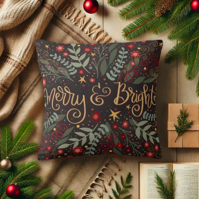 Coussin Joyeux et brillant Noël Plutôt floral (Créateur téléchargé)