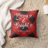 Coussin Joyeux et brillant personnalisé rouge plaid Noël (Couverture)