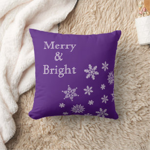 Coussin Joyeux et brillants flocons de neige Violet Noël