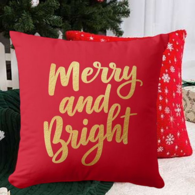 Coussin Joyeux et lumineux - Gold Script Holiday (Merry and Bright pillow)
