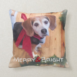 Coussin Joyeux et lumineux Noël de la Bow rouge chien Bea