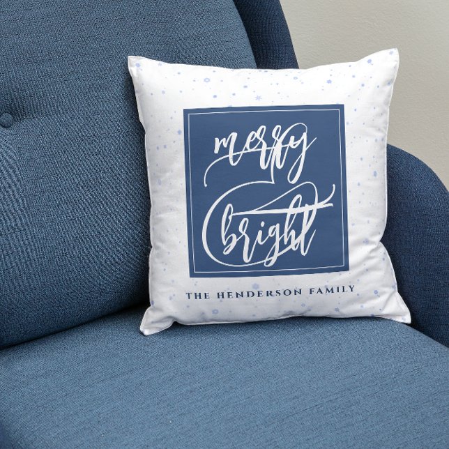 Coussin Joyeux et lumineux | Nom personnalisé | Blue Snowf (Créateur téléchargé)
