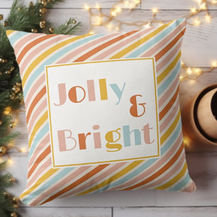Coussin Joyeux et Lumineux Rayures Colorées de Noël