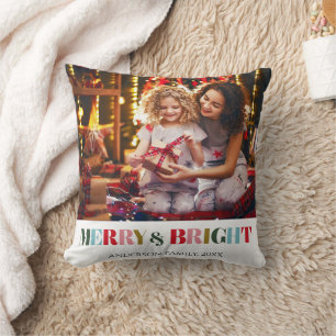 Coussin Joyeux et lumineux Retro blanc de la famille Photo