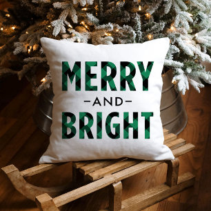 Coussin Joyeux et Lumineux Vert Plaid de Buffalo Noël