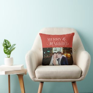 Coussin Joyeux et Mariés Photo du Premier Noël des Nouveau