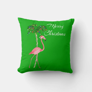 Coussin Joyeux Flamant rose de Noël