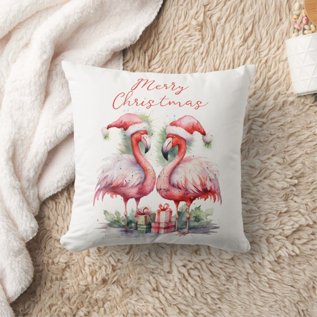 Coussin Joyeux Flamants roses roses de Noël (Couverture)