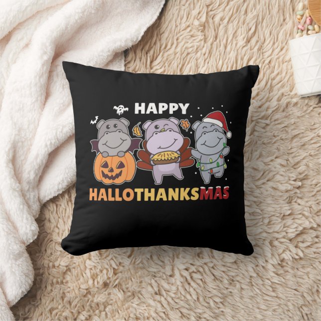 Coussin Joyeux Hallothanksmas Hippopotames Jeu hippo de No (Couverture)