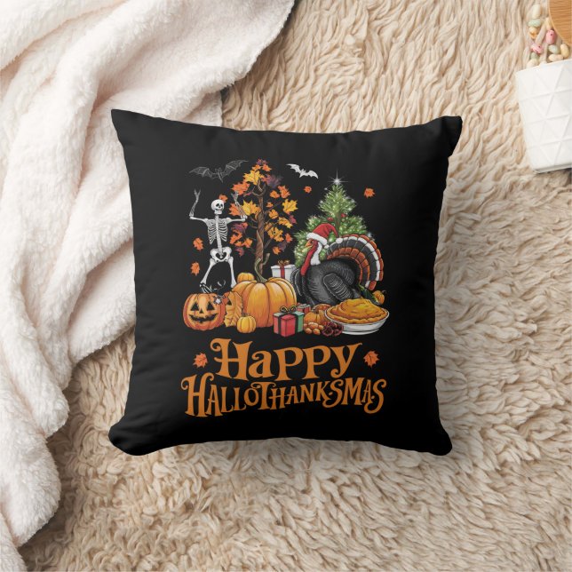 Coussin Joyeux Hallothanksmas Joyeux Halloween Thanksgivin (Couverture)