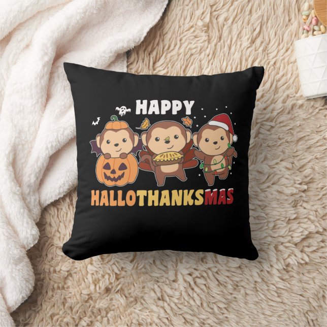 Coussin Joyeux Hallothanksmas Singe Noël Singes Thro (Couverture)
