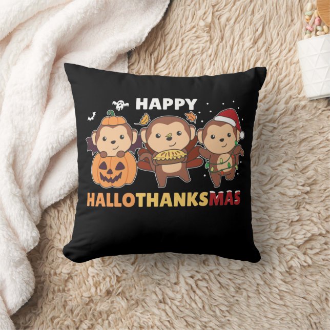 Coussin Joyeux Hallothanksmas Singe Noël Singes Thro (Couverture)
