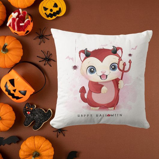 Coussin Joyeux Halloween Adorable Chat Diable Araignée Cha