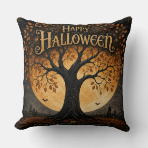 Coussin Joyeux Halloween Arbre Squelettique Pleine Lune Go