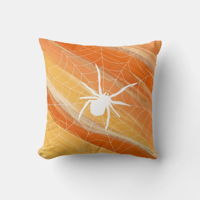 Coussin Joyeux Halloween Black & Orange Spider Web (Recto)