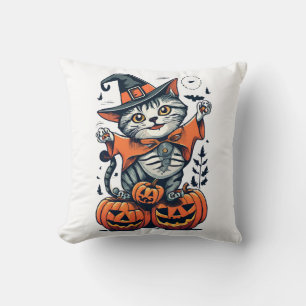 Coussin Joyeux Halloween Chat Sorcière