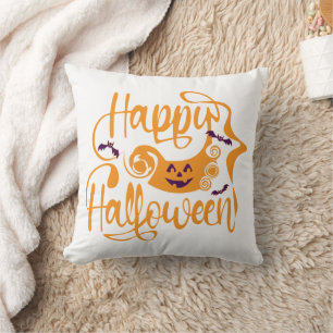 Coussin Joyeux Halloween chauves-souris citrouille
