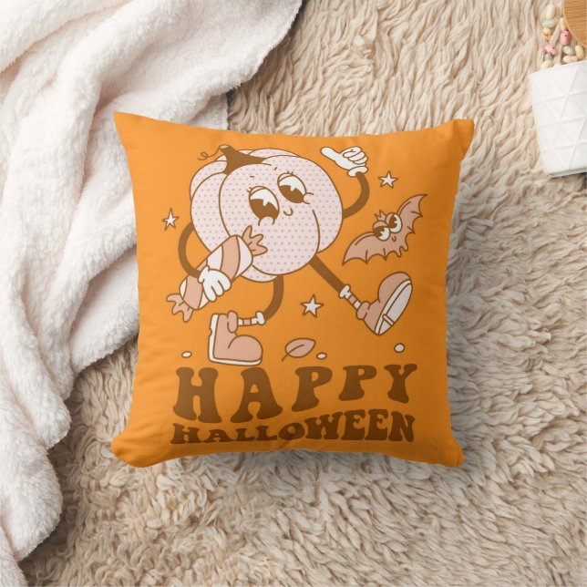 Coussin Joyeux Halloween| Citrouille de points de Polka ré (Couverture)