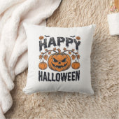 Coussin Joyeux Halloween Citrouille Design de Gravure Vint (Couverture)