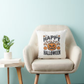 Coussin Joyeux Halloween Citrouille Design de Gravure Vint (Chaise)