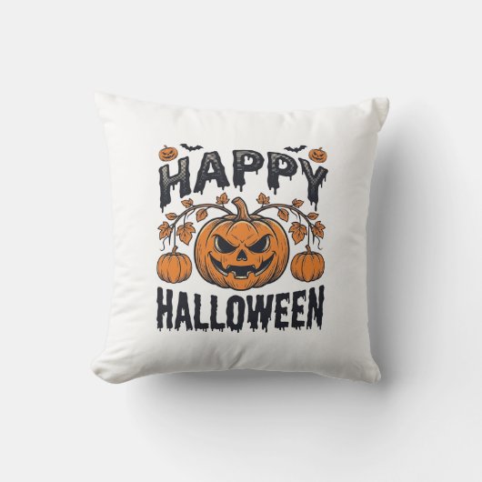 Coussin Joyeux Halloween Citrouille Design de Gravure Vint (Recto)