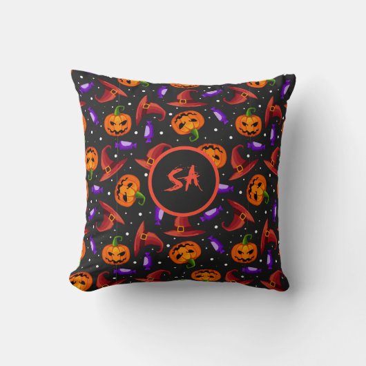 Coussin Joyeux Halloween Citrouille Effrayante Chapeau de (Recto)