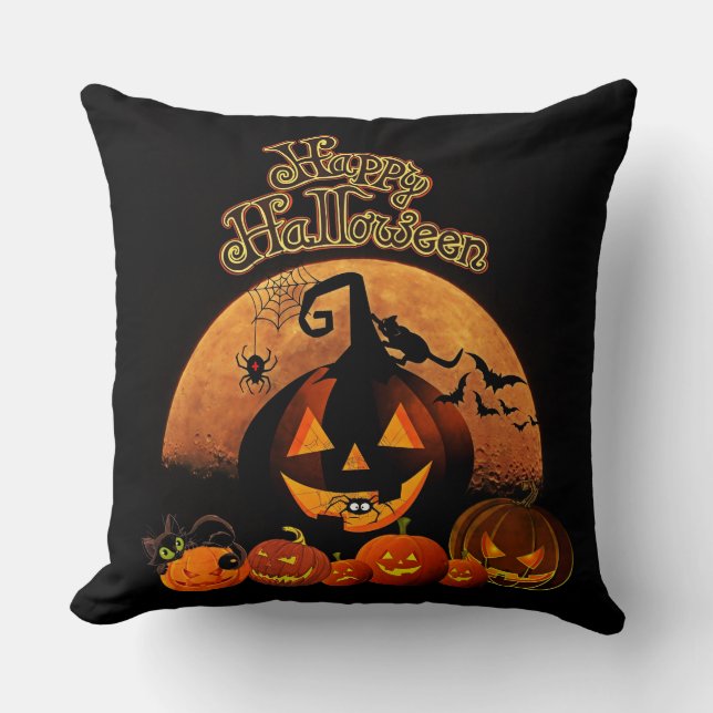 Coussin Joyeux Halloween Citrouilles (Recto)