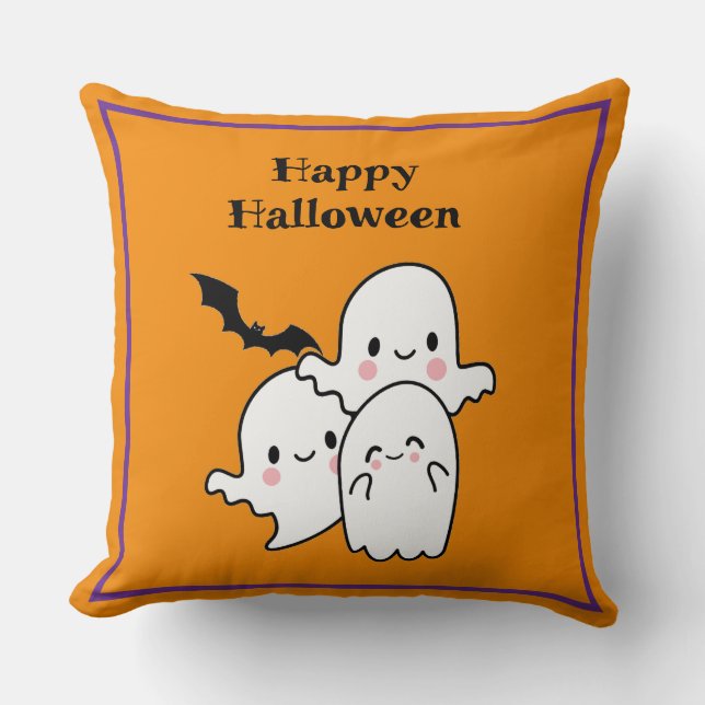 Coussin Joyeux Halloween Cute Ghost Bat Orange Purple (Recto)