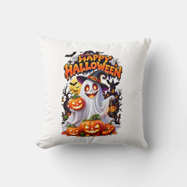Coussin Joyeux Halloween Dessin de Chat Effrayant (Recto)