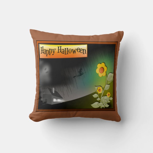 Coussin Joyeux Halloween & Fleurs - (Recto)