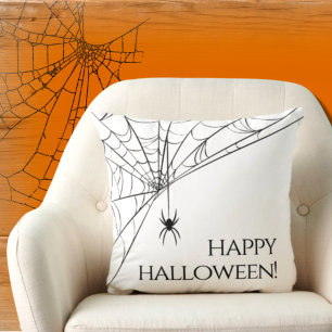 Coussin Joyeux Halloween moderne Spider noir blanc