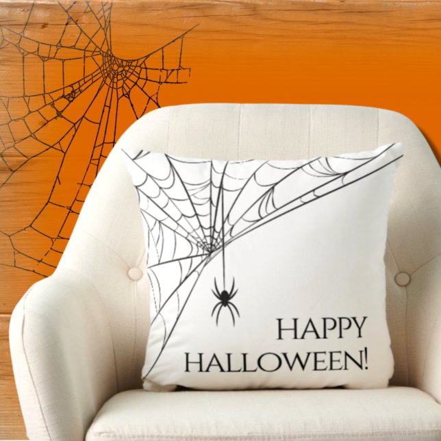 Coussin Joyeux Halloween moderne Spider noir blanc (Créateur téléchargé)