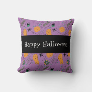 Coussin Joyeux Halloween Motif de doodles de fantôme migno