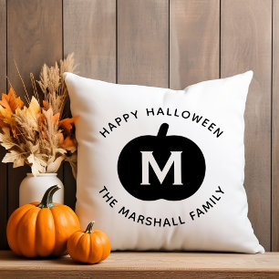 Coussin Joyeux Halloween noir Citrouille famille Monogramm