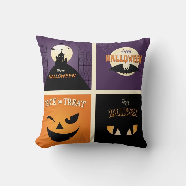 Coussin Joyeux Halloween noir & orange (Recto)