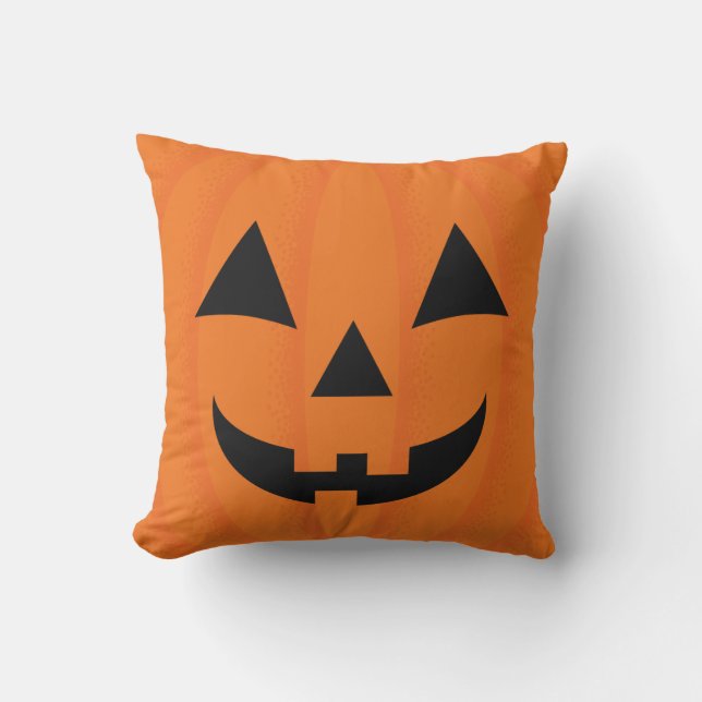 Coussin Joyeux Halloween Orange Carved Face Citrouille (Recto)