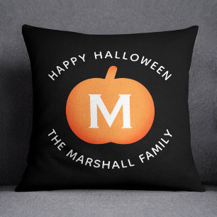 Coussin Joyeux Halloween Orange Citrouille Famille Monogra