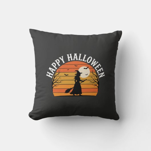 Coussin Joyeux Halloween Sorcière Coucher de soleil Design (Recto)