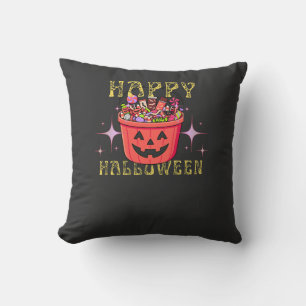 Coussin Joyeux Halloween Tour ou Traitement Seau de Bonbon