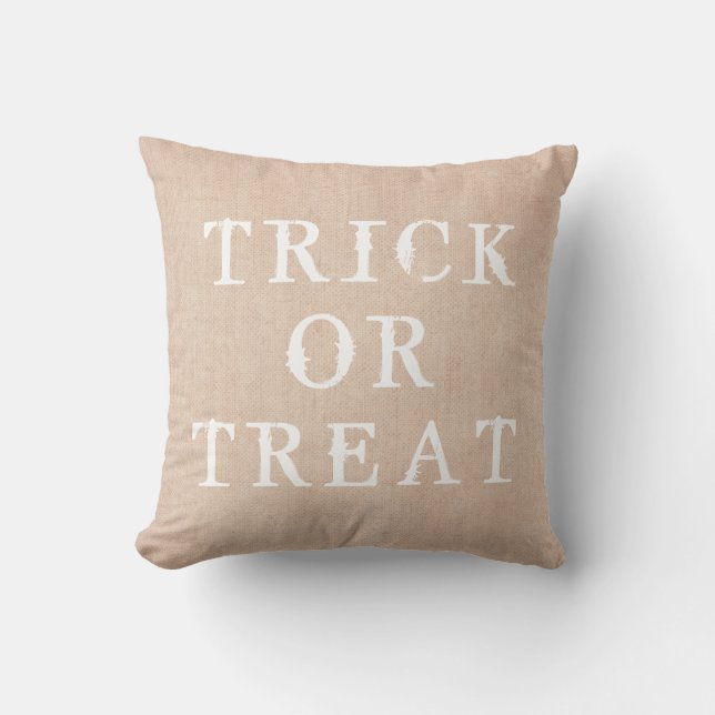 Coussin Joyeux Halloween Trick ou Treat Burlap (Recto)