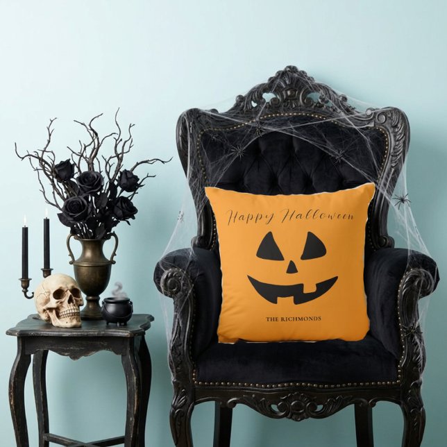 Coussin Joyeux Halloween Visage de Citrouille Mignonne Per (Créateur téléchargé)