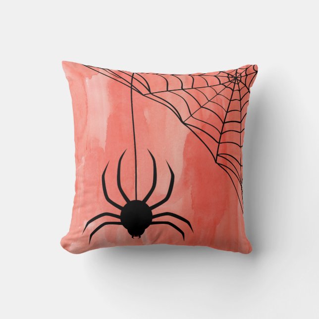 Coussin Joyeux Halloween Watercolor Spider Web (Recto)