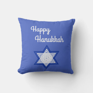 Coussin Joyeux Hanukkah Étoile de David bleue et blanche