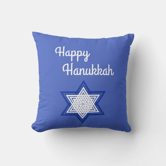 Coussin Joyeux Hanukkah Étoile de David bleue et blanche (Recto)