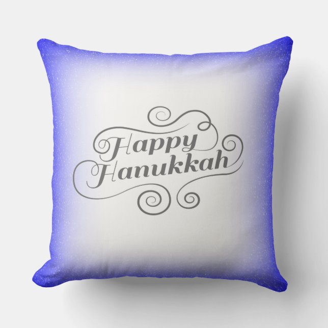 Coussin Joyeux Hanukkah Fond 2 tons Bleu Blanc (Recto)