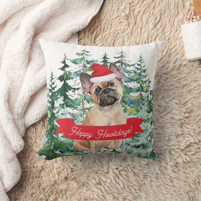 Coussin Joyeux Howlidays French Bulldog Dog Christmas (Couverture)