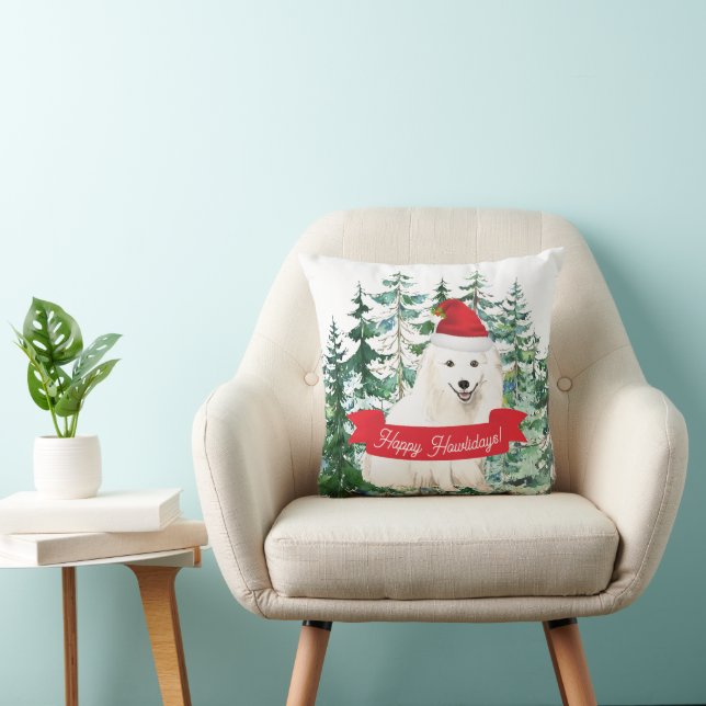 Coussin Joyeux Howlidays Japonais Spitz Dog Noël (Chaise)