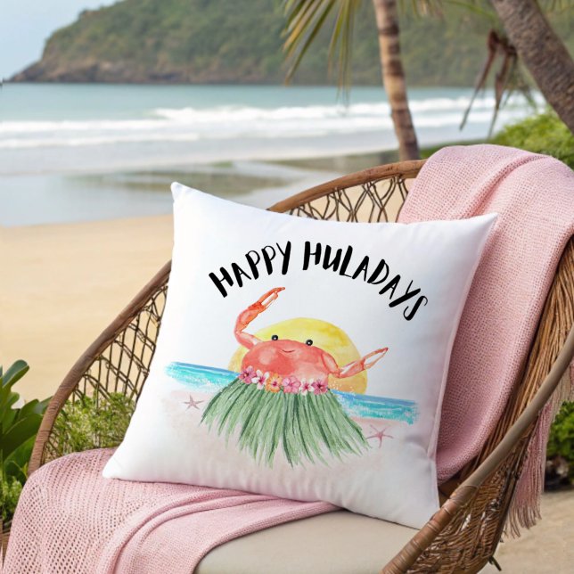 Coussin Joyeux Huladays Crab Tropical Beach Noël (Créateur téléchargé)