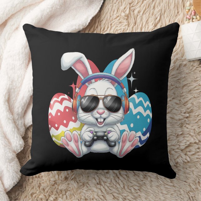 Coussin Joyeux Jeux de Joueur de lapin de Pâques (Couverture)